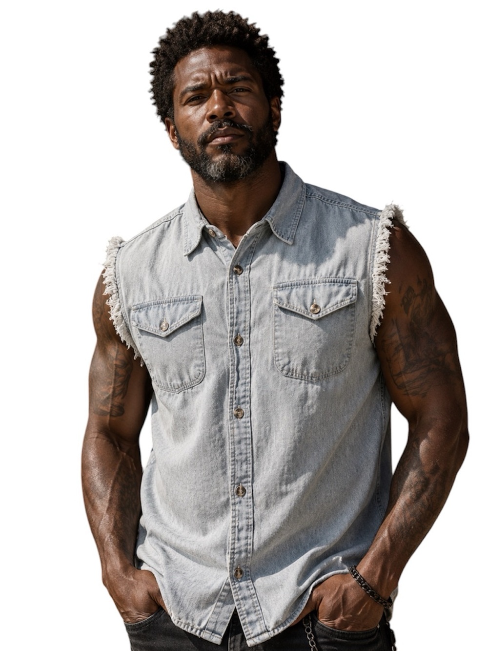 Milwaukee Leather Performance Apparel Men’s L Denim Button Down Cup Off Shirt